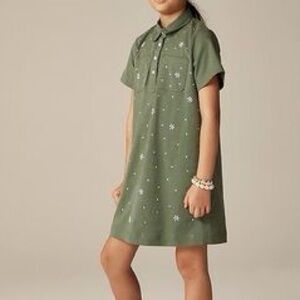 Crewcuts NWT Girls' flower-embellished shirt-dress in twill olive green
